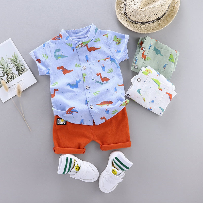 Dinosaur Print Short Sleeve Shirt + Pants